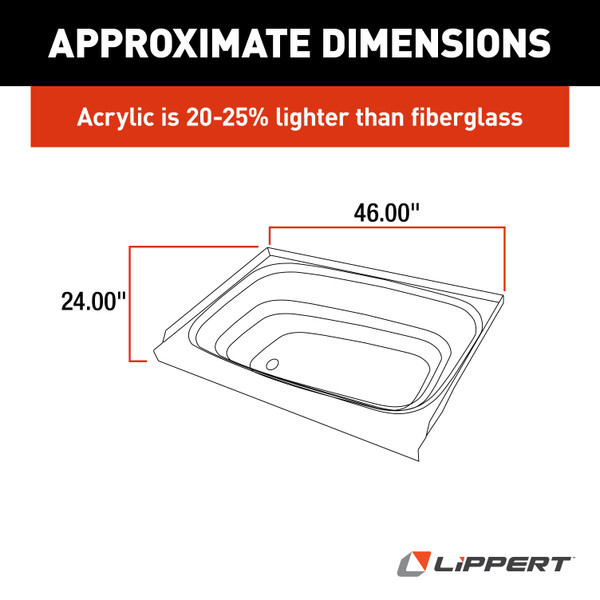 Lippert Bathtub with Left Drain - 24" x 46", White #W2446LHSPK