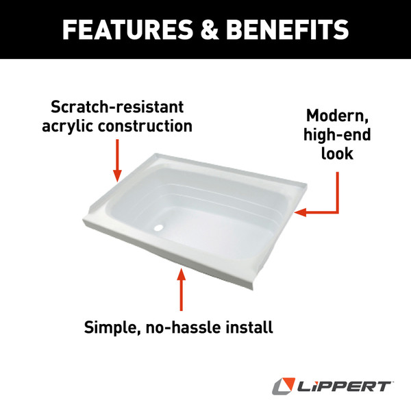 Lippert Bathtub with Left Drain - 24" x 46", White #W2446LHSPK