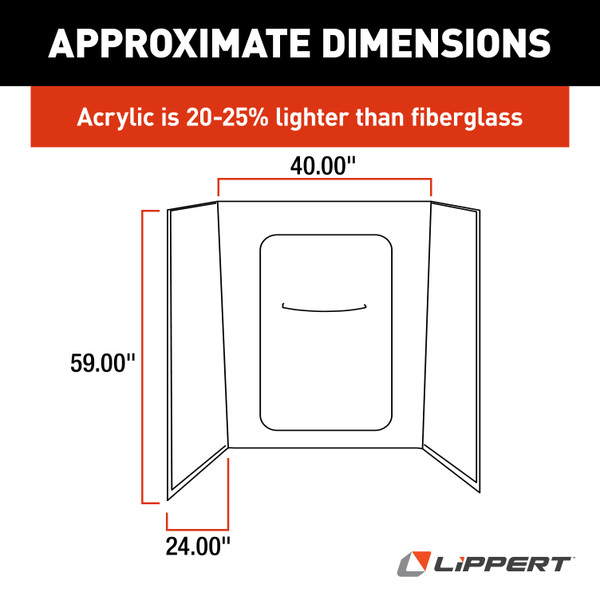 Lippert Bathtub Wall Surround - 24" x 40" x 59", White #WPF244059SPK