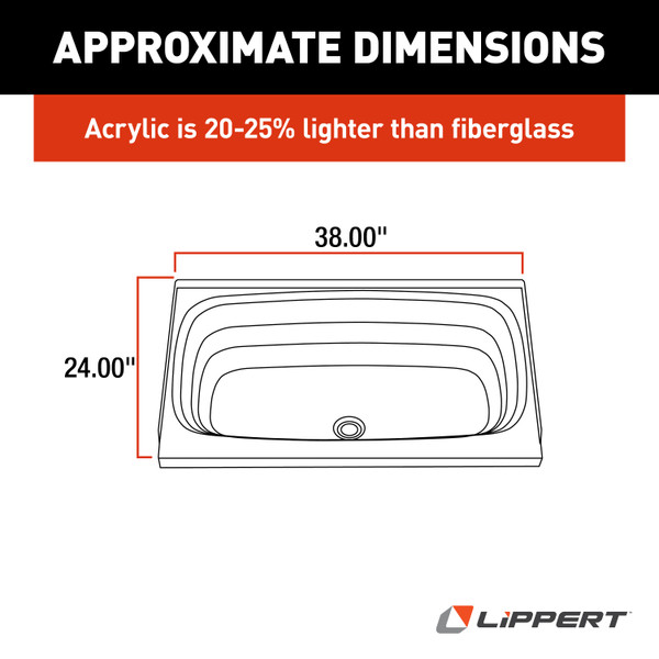 Lippert Bathtub with Center Drain - 24" x 38", Parchment #P2438CDSPK