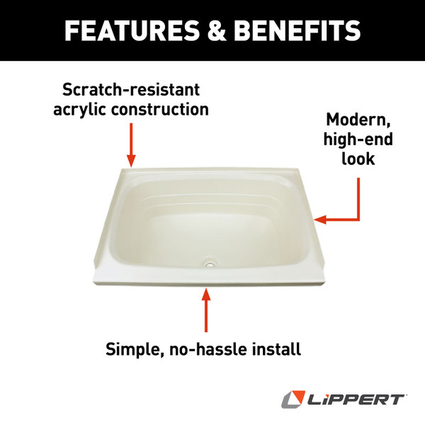 Lippert Bathtub with Center Drain - 24" x 38", Parchment #P2438CDSPK