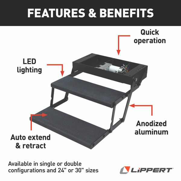 Lippert Tread Lite RV Power Steps - 24" Double