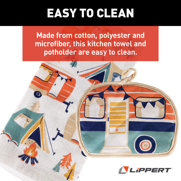 Lippert Kitchen Towel & Potholder Set - Camp Print, 2 Pieces #2023051697