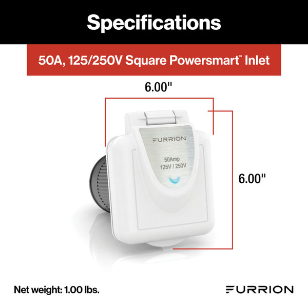 Furrion Square Powersmart Inlet - 50A, 125/250V, White #F52INS-PS-AM