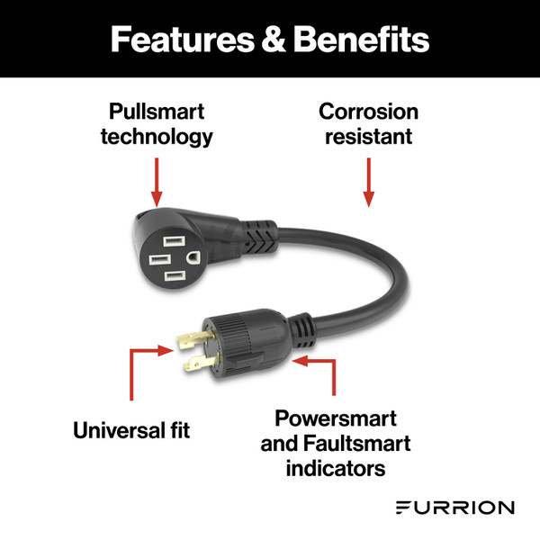 Furrion Pigtail Adapter - 50A Connector to 30A 4-Prong Plug, Black #FP52GEN4-SB