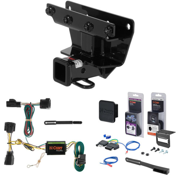 06 - 10 Jeep Commander Excluding Rocky Mountain Edition Curt 2" Class 3 Trailer Tow Hitch + 5-Flat Wiring Kit Tow Boat/Utility Trailer with Surge Brakes 13414-1 - CURT