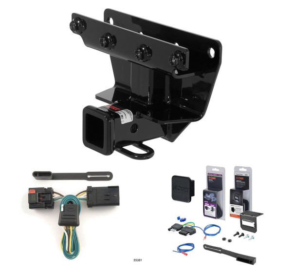 2006 - 2010 Jeep Commander Excluding Rocky Mountain Edition Curt 2" Class 3 Trailer Tow Hitch + 5-Flat Wiring Kit Tow Boat/Utility Trailer with Surge Brakes 13414 - CURT