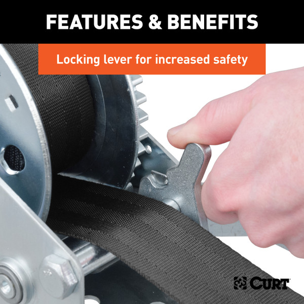 CURT Hand Crank Winch with 20' Strap (1,400 lbs, 7-1/2" Handle) Trailer Winch