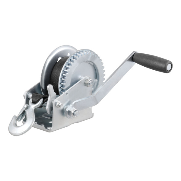 CURT Hand Crank Winch with 20' Strap (1,400 lbs, 7-1/2" Handle) Trailer Winch - CURT