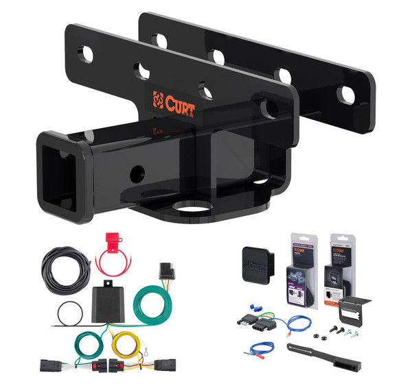2020 - 2023 Jeep Wrangler JL, diesel Curt 2" Class 3 Trailer Tow Hitch + 5-Flat Wiring Kit Tow Boat/Utility Trailer with Surge Brakes 13564 - CURT