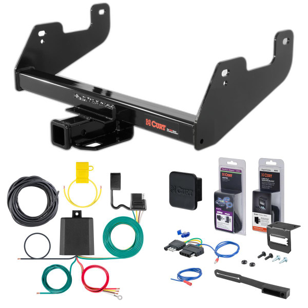 2020 Ford F-150 Excluding factory receiver or Police Responder Curt 2" Class 4 Trailer Tow Hitch + 5-Flat Wiring Kit Tow Boat/Utility Trailer with Surge Brakes 14017 - CURT