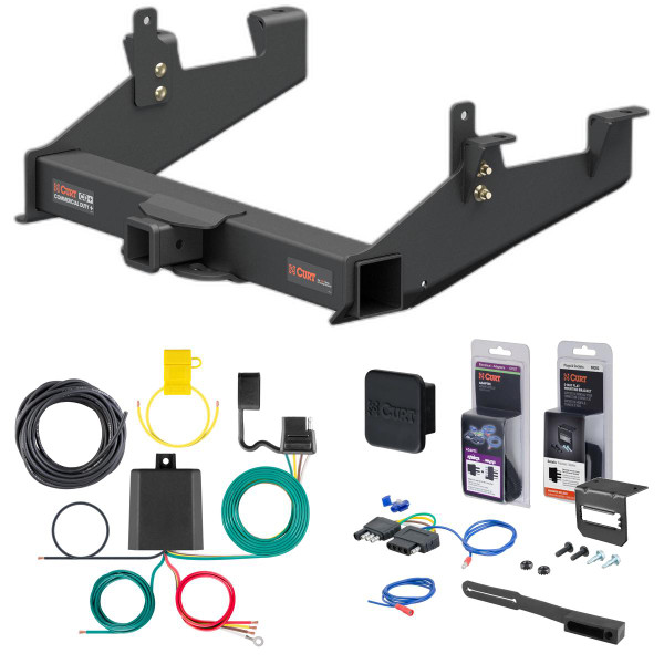 20 - 24 GMC Sierra 3500 HD 8' bed, excluding factory receiver, Tommy Gate lift or cab & chassis Curt 2-1/2" Class 5 Trailer Tow Hitch + 5-Flat Wiring Kit Tow Boat/Utility Trailer with Surge Brakes 15010 - CURT