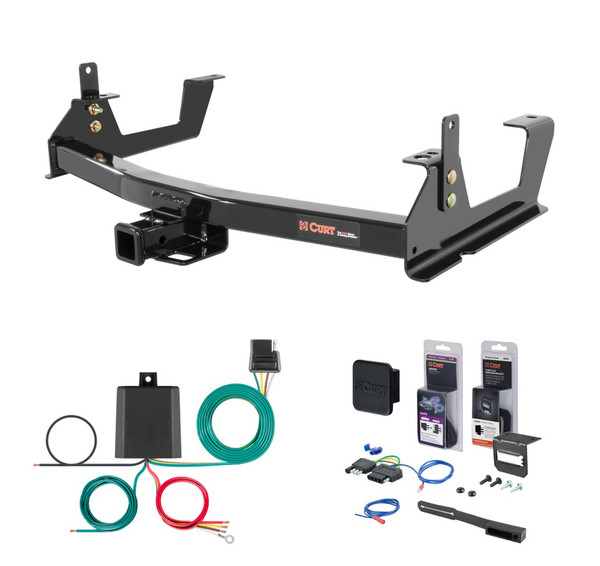 2015 - 2019 Chevrolet Silverado 3500 HD 8' bed, excluding factory receiver, Tommy Gate lift or cab & chassis Curt 2" Class 3 Trailer Tow Hitch + 5-Flat Wiring Kit Tow Boat/Utility Trailer with Surge Brakes 13187 - CURT