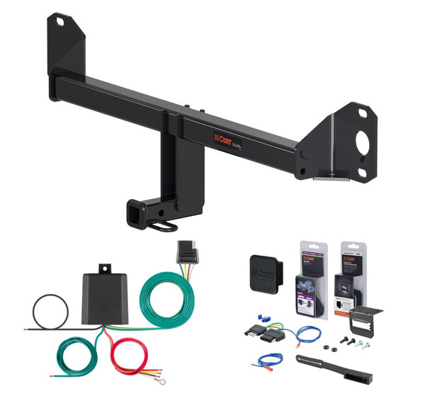 2017 - 2023 BMW 530i Sedan, single muffler Curt 1-1/4" Class 1 Trailer Tow Hitch + 5-Flat Wiring Kit Tow Boat/Utility Trailer with Surge Brakes 11478 - CURT