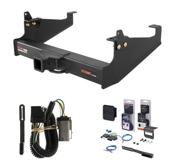 2002 - 2004 Ford F-350 Super Duty Cab & chassis with 34" frame width (O.D.) Curt 2-1/2" Class 5 Trailer Tow Hitch + 5-Flat Wiring Kit Tow Boat/Utility Trailer with Surge Brakes 15845 - CURT