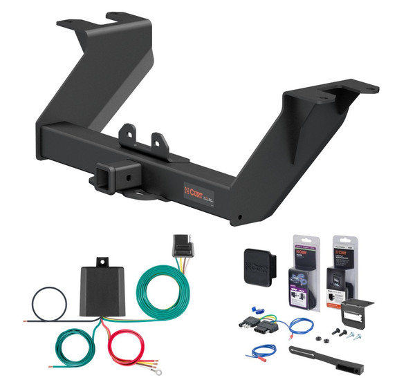 2019 - 2026 Chevrolet Silverado 1500 With factory receiver Curt 2" Class 5 Trailer Tow Hitch + 5-Flat Wiring Kit Tow Boat/Utility Trailer with Surge Brakes 15307 - CURT