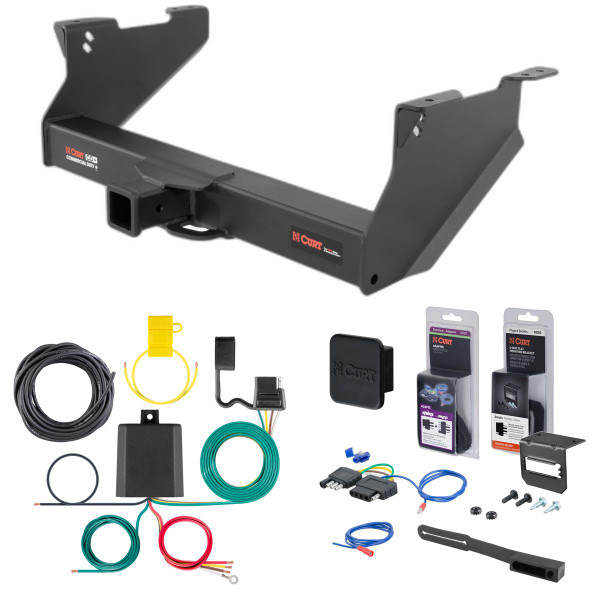 11 - 13 Ram 2500 8' bed, with or without factory receiver Curt 2-1/2" Class 5 Trailer Tow Hitch + 5-Flat Wiring Kit Tow Boat/Utility Trailer with Surge Brakes 15809 - CURT