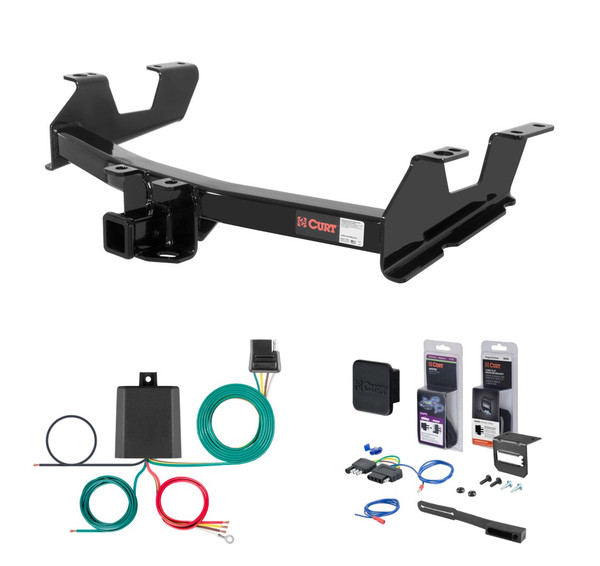 2011 - 2014 Chevrolet Silverado 2500 HD 6' bed, excluding factory receiver, Tommy Gate lift or cab & chassis Curt 2" Class 4 Trailer Tow Hitch + 5-Flat Wiring Kit Tow Boat/Utility Trailer with Surge Brakes 14062 - CURT