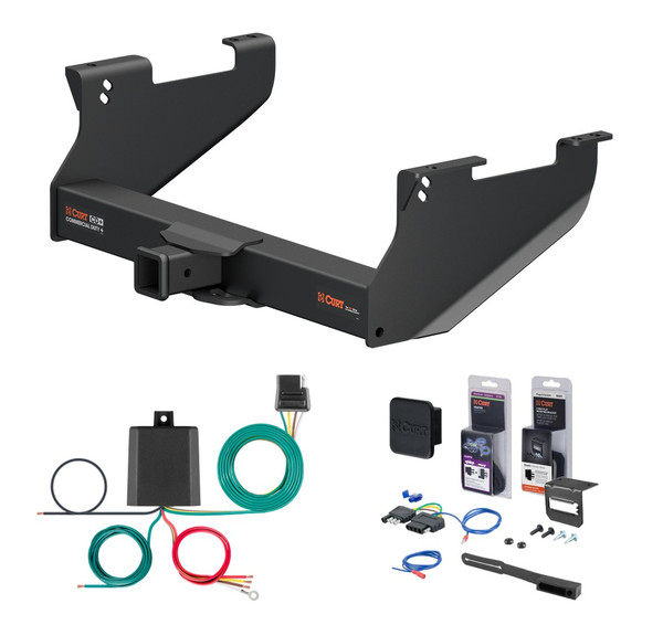 2014 - 2017 RAM 2500 8' bed, with or without factory receiver Curt 2-1/2" Class 5 Trailer Tow Hitch + 5-Flat Wiring Kit Tow Boat/Utility Trailer with Surge Brakes 15803 - CURT