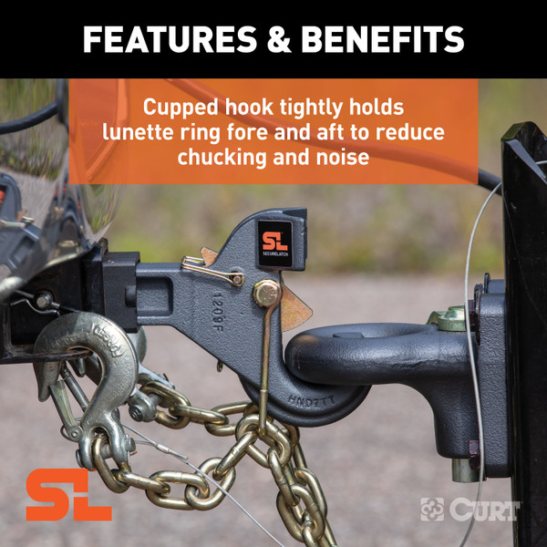 CURT SecureLatch Receiver-Mount Pintle Hook (2" Shank, 14K, 2-1/2" or 3" Lunette) Trailer Hitch Pintle Hook Mount