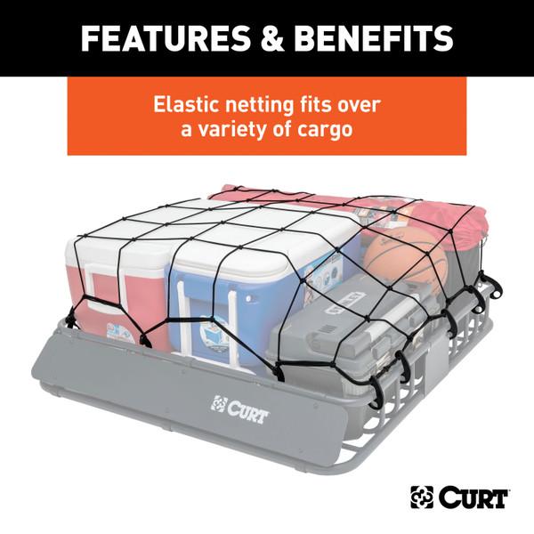 CURT 44" x 38" Elastic Cargo Net for Roof Basket Roof Rack