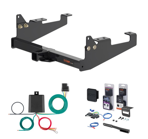 2020 - 2026 Ford F-350 Super Duty Cab & chassis with 34" frame width (O.D.) Curt 2" Class 4 Trailer Tow Hitch + 5-Flat Wiring Kit Tow Boat/Utility Trailer with Surge Brakes 14018 - CURT
