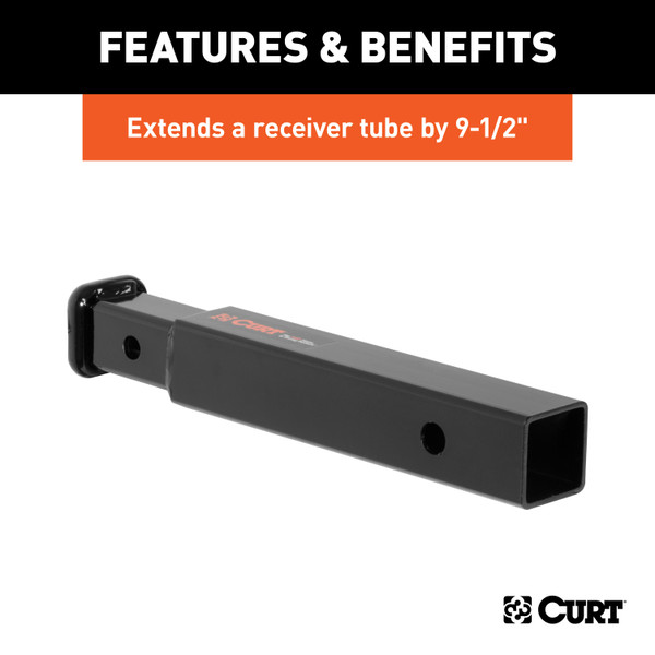 CURT Receiver Tube Adapter (2" to 1-1/4" Shank, 3,500 lbs. GTW, 9-1/2" Length) Trailer Hitch Receiver Tube Adapter