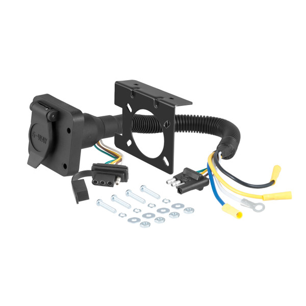 CURT Dual-Output Electrical Adapter (Adds 6-Way Round to 4-Way Flat) Trailer Wiring Adapter Connector - CURT