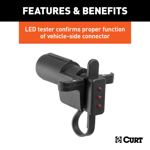 CURT Electrical Adapter with Tester (6-Way Round Vehicle to 4-Way Flat Trailer) Trailer Wiring Adapter Connector