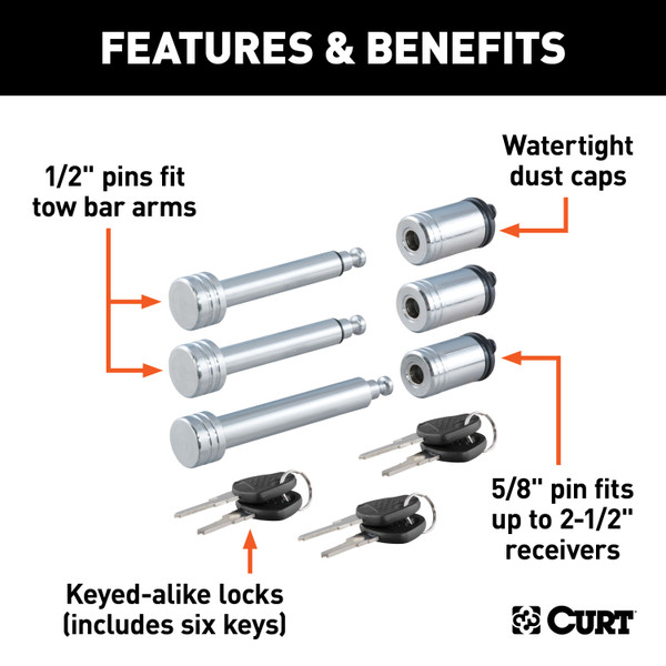 CURT Rambler Tow Bar Lock Set Trailer Hitch Lock