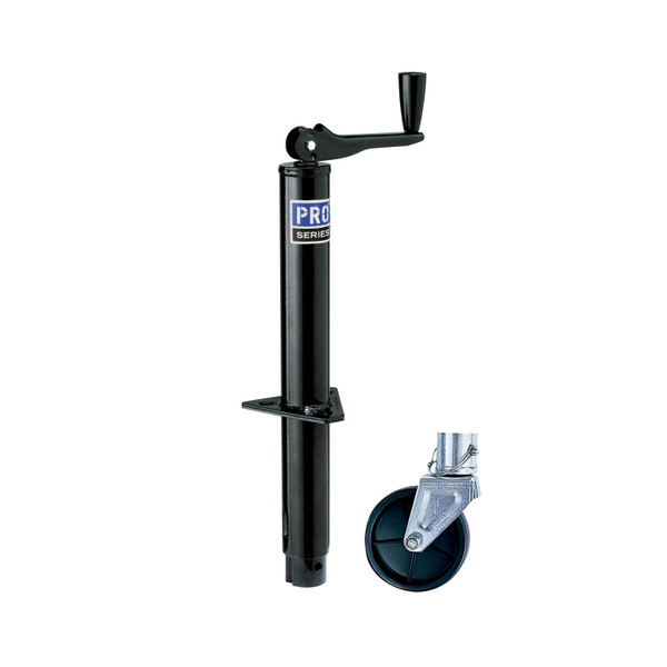 Pro Series Round 2,000 lbs. A-Frame Trailer Jack Topwind 14" Lift w/ 6" Caster Wheel Zinc Finish - Pro Series