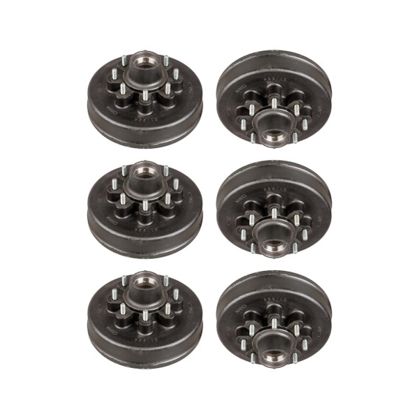 Lippert (6-Pack) 7K lbs 12" Brake Drum Hub Assembly for 7,000- Axle - 8 on 6.5",1/2" Stud - Heavy-Duty Trailer Component - CURT