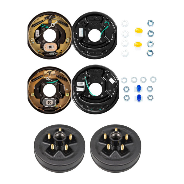 Lippert 3,500 lbs. 10" Forward Self-Adjusting RV Brake Assemblies Left & Right + 10" Trailer Brake Hub Assembly 5 on 4.5", 1/2" Studs LIPKITH8DJF - Lippert