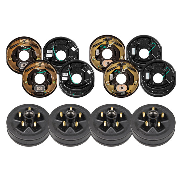Lippert 3,500 lb Brake Kit – 4 Trailer Brake Hubs (5 on 4.5", 1/2" Stud) with 2 Left & 2 Right Forward Self-Adjusting Brakes (10" x 2.25") - Lippert