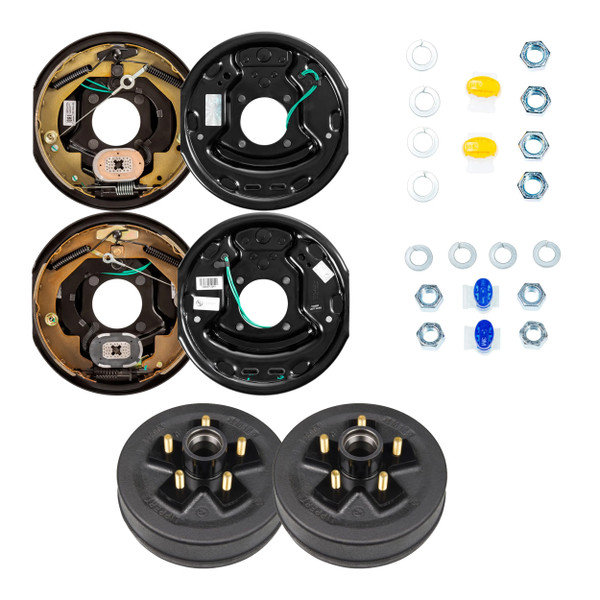 Lippert 10" 3,500 lb RV Brake Kit – 2 Trailer Brake Hubs (5 on 4.5", 1/2" Stud) with 1 Left & 1 Right Forward Self-Adjusting Brake Assembly (10" x 2.25") - Lippert