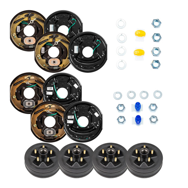 Lippert 10" 3,500 lb RV Brake Kit – 4 Trailer Brake Hubs (5 on 4.5", 1/2" Stud) with 2 Left & 2 Right Forward Self-Adjusting Brakes (10" x 2.25") - Lippert