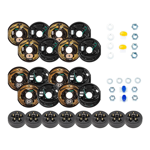 Lippert 10" 3,500 lb RV Brake Kit – 8 Trailer Brake Hubs (5 on 4.5", 1/2" Stud) with 4 Left & 4 Right Forward Self-Adjusting Brake Assemblies (10" x 2.25") - Lippert