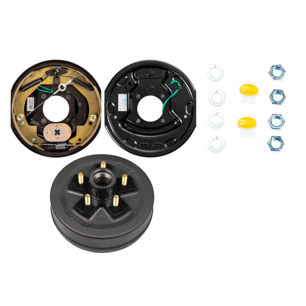 Lippert 3,500 lb Brake Kit – 1 Right Forward Self-Adjusting RV Brake Assembly (10" x 2.25") with 1 Trailer Brake Hub (10", 5 on 4-1/2", 1/2" Studs) - Lippert