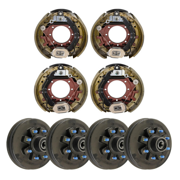 Lippert 16,000 lb Brake Kit – 4 Threaded Brake Hubs (8 on 275 mm, 17.5" Wheels, M22 Studs) with 2 Left & 2 Right Forward Self-Adjusting Brakes (12-1/4" x 5") - Lippert