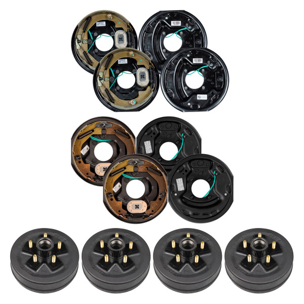 Lippert 3,500 lb 10" Electric Brake Kit – 4 Brake Drum Hubs (5 on 4.5", 1/2" Stud) with 2 Left & 2 Right Electric Trailer Brake Assemblies (10" x 2.25") - Lippert