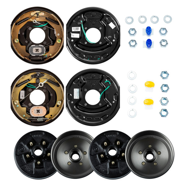 Lippert 10" 3,500 lb RV Brake Kit – 2 Brake Drum Hubs (5 on 4.5", 1/2" Stud) with 1 Left & 1 Right Forward Self-Adjusting Brake Assembly (10" x 2.25") - Lippert
