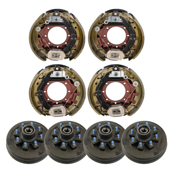 Lippert 12,000 lb Trailer Brake Kit  4 Brake Drum Hubs (8 on 6.5", 5/8" Stud) with 2 Left & 2 Right Electric Trailer Brake Assemblies (12.25" x 5") LIPKITBFIJF - Lippert