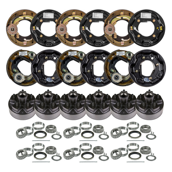 Lippert 2.2K RV Brake Kit – 6 Hubs (7", 5 on 4.5", 1/2" Stud), 3 Left & 3 Right Brakes (7" x 1.25"), 6 Bearing Kits (1.5" Seal) for 2,000-lb Axles - Lippert