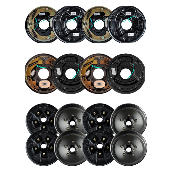Lippert 10" 3,500 lb Electric Trailer Brake Kit – 4 Brake Drum Hubs (5 on 4.5", 1/2" Stud with Bearing Cone) with 2 Left & 2 Right Electric Brakes (10" x 2.25") - Lippert