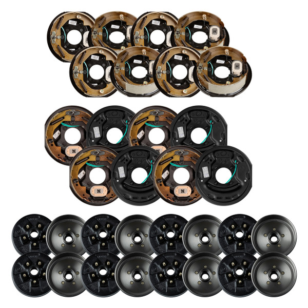 Lippert 10" 3,500 lb Electric Trailer Brake Kit – 8 Brake Drum Hubs (5 on 4.5", 1/2" Stud with Bearing Cone) with 4 Left & 4 Right Electric Brakes - Lippert