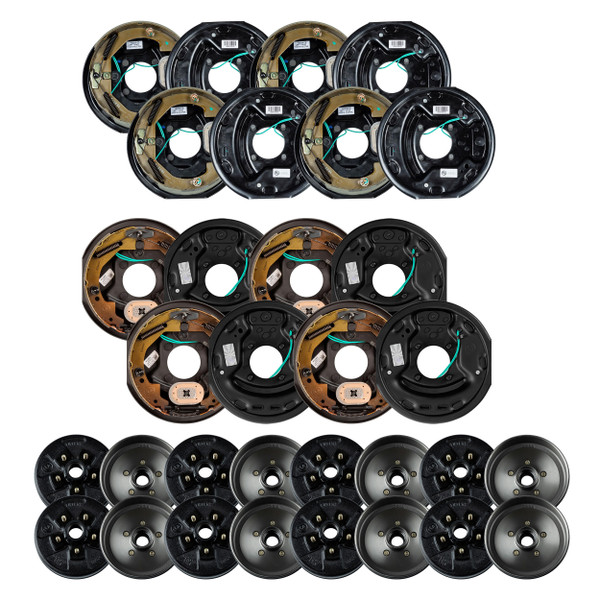 Lippert 10" 3,500 lb Electric Trailer Brake Kit – 8 Brake Drum Hubs (5 on 4.5", 1/2" Stud with Bearing Cone) with 4 Left & 4 Right Electric Brakes (10" x 2.25") - Lippert