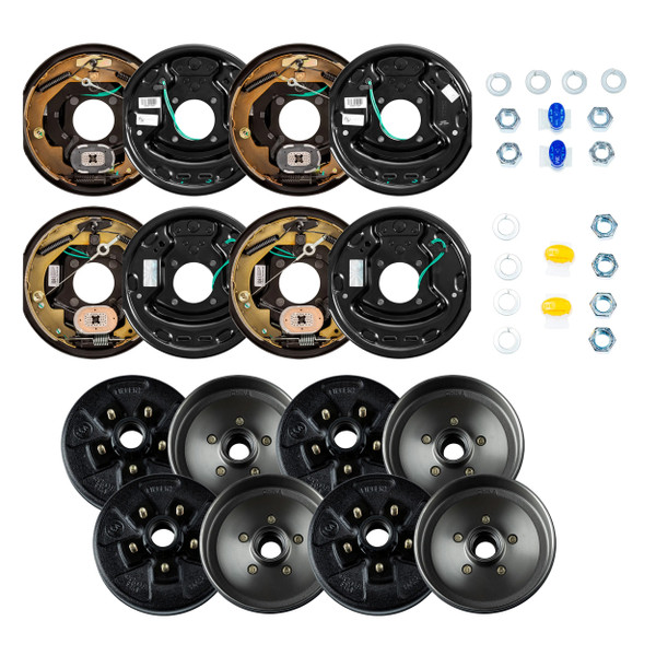 Lippert 3,500 lb Trailer Brake Kit – 2 Forward Self-Adjusting Brakes (Left & Right, 10" x 2.25") & 4 Brake Drum Hubs (5 on 4.5", 1/2" Stud, with Bearing Cone) - Lippert