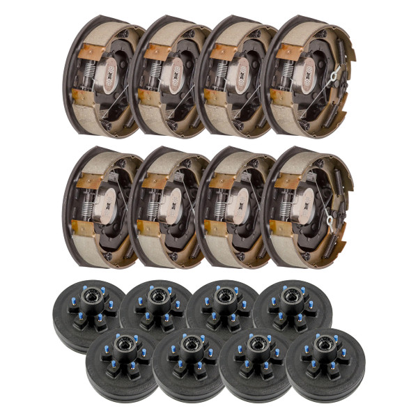 Lippert 10" 4,400 lb RV Brake Kit  8 Brake Drum Hubs (6 on 5.5", 1/2" Stud) with 4 Left & 4 Right Forward Self-Adjusting Brakes (10" x 2-1/4", 4-Bolt LIPKITA539B - Lippert