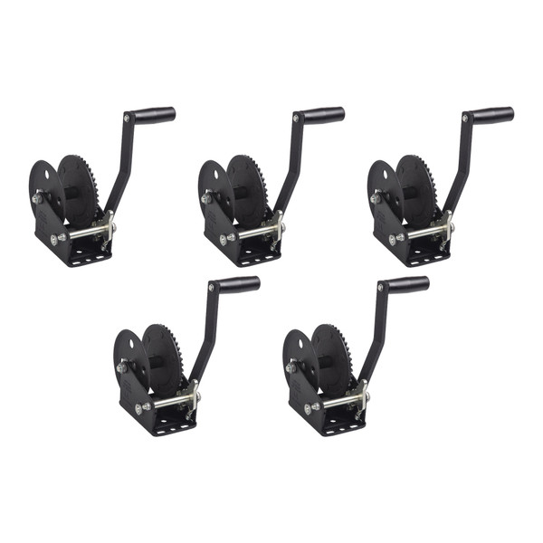 Fulton (5-Pack) Trailer Winch, Single-Speed, 1,500 lbs. Capacity, No Strap, 8 Inch Handle, Black - Fulton