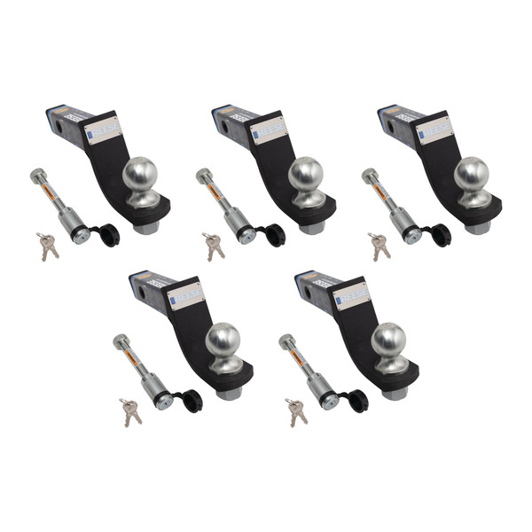 Reese (5-Pack) Trailer Hitch Ball Mount Security Kit, Fits 2 Inch Square Receiver, 4 Inch Drop, 7,500 lbs. Capacity, Premium Black, Includes 2 Inch Trailer Hitch Ball and Dogbone Style Receiver Lock - Reese